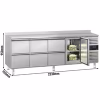Balcão refrigerado ECO - 2230 x 700 mm - com 1 porta - 6 gavetas - com rebordo
