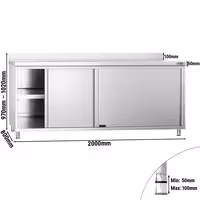 خزانة قاعدية ستانلس ستيل PREMIUM - 2000x800mm - مع أبواب منزلقة - مع حاجز خلفي