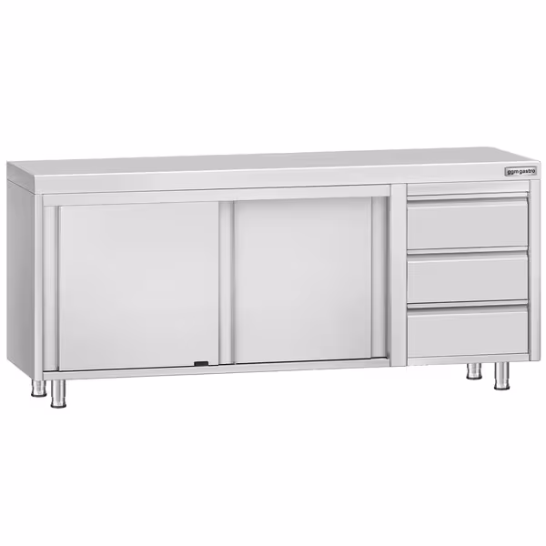 خزانة قاعدية ستانلس ستيل KOPENHAGEN ECO - 2000x700mm - أبواب منزلقة - وحدة أدراج 3 يمين