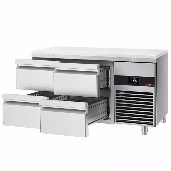Aukstuma galds PREMIUM - 1400x700 mm - ar 4 atvilktnēm - 281 l - Krāsa balta - iesk. griešanas dēli balta