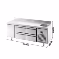 Commercial Counter Fridge PREMIUM PLUS - 1960x600mm - with 1 door - 4 drawers [1/2] - with sink - with upstand