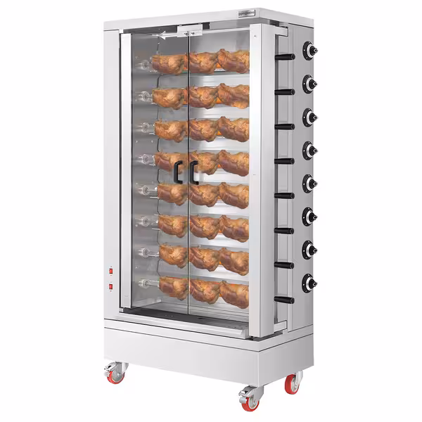 Commercial Gas Chicken Rotisserie Oven - 51.73kW - with 8 Skewers for up to 48 chickens