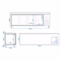 Mostrador refrigerado PREMIUM PLUS - 2452x700mm - de trabajo con fregadero - con 3 puertas y 2 cajones - encimera con alzatina - 630 l