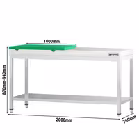 Rozsdamentes acél munkaasztal PREMIUM - 2000x700 mm - alsó polccal - 1/2 vágódeszka zöld - tartozék