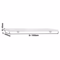 Vágódeszka - 1000x600 mm - Vastagság: 40 mm - HACCP - HDPE 500 - fehér - csúszásgátló gumitalpakkal