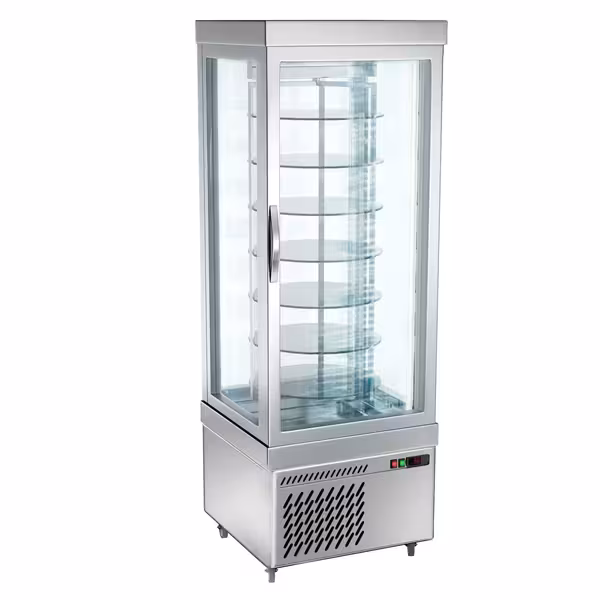 4-Sided Glass Display Freezer - 430L - 670mm - Triple glazing - round - with 7 rotating shelves - Silver