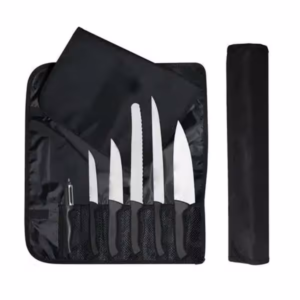 Set cuțite de bucătărie Ecco Chef cu husă tip rulou și curățător - 6 piese - oțel inoxidabil