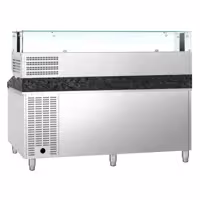Stół chłodniczy do pizzy PREMIUM – 2000 x 800 mm – z 2 drzwiami i 7 szufladami – z witryną nadstawną chłodniczą LED na 10x GN 1/4