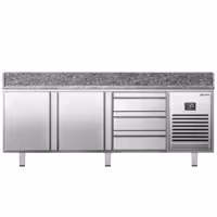 Stół chłodniczy do pizzy PREMIUM PLUS - 1980x1139mm - z blatem granitowym - 2‑drzwiowy, 3 szuflady