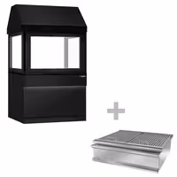 Charcoal Grill TORONTO - 1100mm - Black Front - Black Granite Worktop - tempered glass front - 2 grill grates
