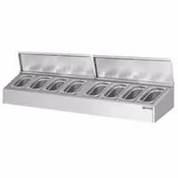 Soporte para cubetas GN de acero inoxidable - 8x GN 1/4 - con cubetas y tapas