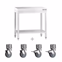 PREMIUM Edelstol-Aarbechtsdësch – 800 x 600 mm – mat engem Basisregal a Rollen