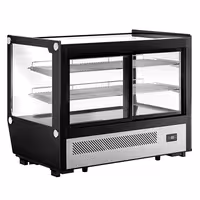 Countertop refrigerated display case - 160L - 880mm - Double glazing - square - with 2 shelves - rear sliding glass doors