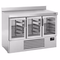 Stół chłodniczy barowy do napojów Premium PLUS – 1460 x 700 mm – z 3 drzwiami szklanymi – z rantem