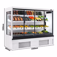 Přístěnný chladicí regál - 2 580 mm - 740 l - 4 až 6 °C - s 4 skleněnými křídlovými, s dvojitým zasklením & 2 policemi - bílá