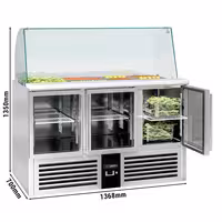 Pult za pripremu salate PREMIUM - 1368 mm - 3 staklena vrata - s visokom staklenom nadogradnjom za 4x GN 1/1
