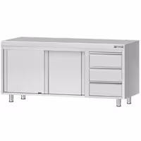 خزانة قاعدية ستانلس ستيل KOPENHAGEN ECO - 1800x700mm - وحدة أدراج 3 يسار/يمين، و2 أبواب مفصلية