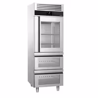 Armário frigorífico aço inoxidável PREMIUM - GN 2/1 - 700L - com 1 porta de vidro & 2 gavetas de vidro - Ventilado & Iluminação LED & Fecho automático