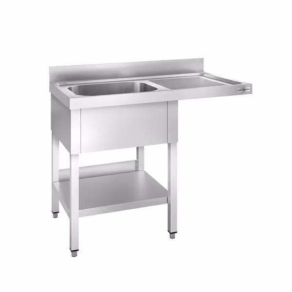 طاولة غسيل الصحون - PREMIUM - 1200x700mm - مع حوض واحد يسار - ستانلس ستيل 304 - مع رف سفلي - مع حاجز خلفي - مع لوح تصريف