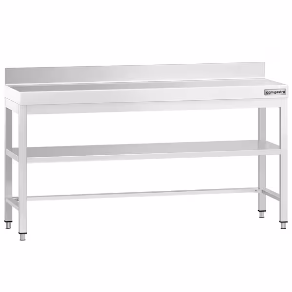 طاولة عمل ستانلس ستيل PREMIUM - 2000x600mm - مع رف سفلي & حاجز خلفي & تدعيم