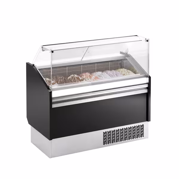 Ice Cream Display Freezer | LEVI - 1310mm - Static cooling - with LED lighting - for 7x 5 litres Napoli pans - Black