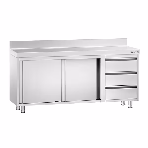 خزانة قاعدية ستانلس ستيل PREMIUM - 1800x700mm - أبواب منزلقة - مع حاجز خلفي