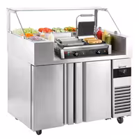 Masă de preparare frigorifică - 1210x700 mm - 2 uși - pentru 9x GN 1/6 recipiente - incl. Contact grill digital