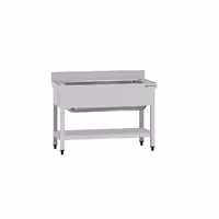 Grovdiskbänk i rostfritt stål ECO - 1000x700 mm - med underhylla - 1 ho mitten - extra djup ho - med stänkskydd