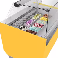 Ice Cream Display Freezer | LIAM - 1310mm - Static cooling - with LED lighting - for 10 x 5 litres Napoli pans - Yellow