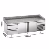 Table réfrigérée à pizza Premium PLUS - 2305 x 800 mm - avec 2 portes & 3 tiroirs