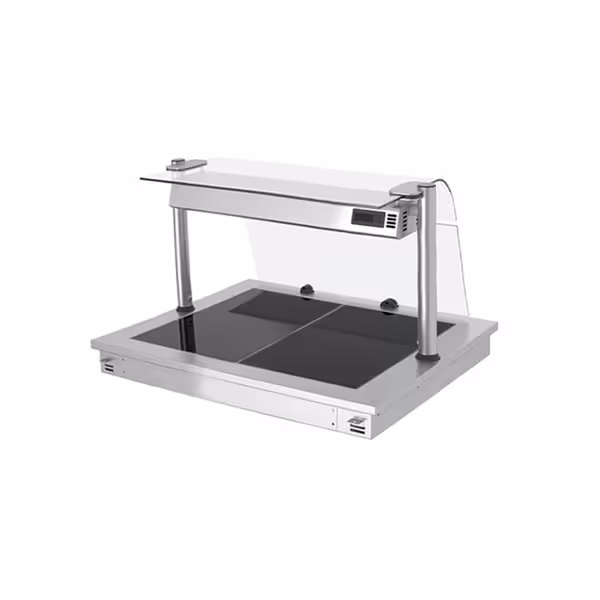Värmeplatta i rostfritt stål - drop-in - 810 mm - 2x GN 1/1 - 0,9 kW - med hygienskydd i glas
