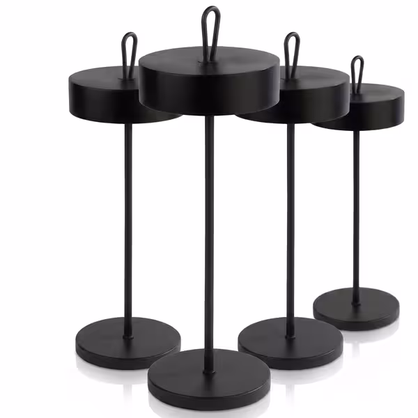 (4 adet) Şarj Edilebilir Masa Lambası - CLEO MINI - 3 kademeli kısılabilir - Ø120x350mm - Siyah