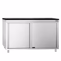 خزانة عمل من الفولاذ المقاوم للصدأ طراز PREMIUM - 1400 × 800 مم - بباب منزلق - تشمل سطح عمل من الجرانيت