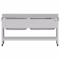 Grovdiskbänk i rostfritt stål ECO - 1600x700 mm - med underhylla - 2 hoar - extra djup ho - med stänkskydd