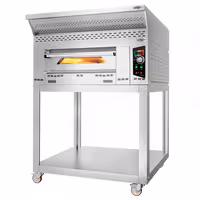 Commercial Gas Pizza Oven – 1-deck - 9x Ø34 cm - manual - hood + stand + castors