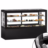 Commercial cake display fridge - 990L - 2010mm - Double glazing - square - with 2 shelves - rear sliding door - for patisserie - Black