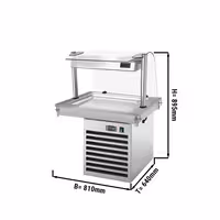 Pjanċa ta' tkessiħ integrata – 800 mm – +2 sa +8 °C – 2x GN 1/1 – 350 watt – b'protezzjoni tal-ħġieġ