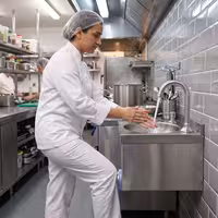 Hand Wash Sink – with tap, soap dispenser, knee-operated control and rim