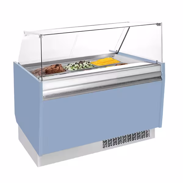 Ice Cream Display Freezer | LIAM - 1310mm - with LED lighting - for 10+10 x 5 litres Napoli pans - Light Blue - Static cooling