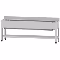 Grovdiskbänk i rostfritt stål ECO - 2 000x700 mm - med underhylla - 1 ho mitten - extra djup ho - med stänkskydd