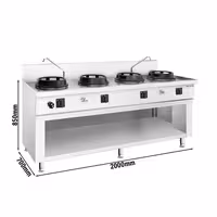 Gázüzemű wok tűzhely - 60 kW - 4 égős - 2 csaptelep