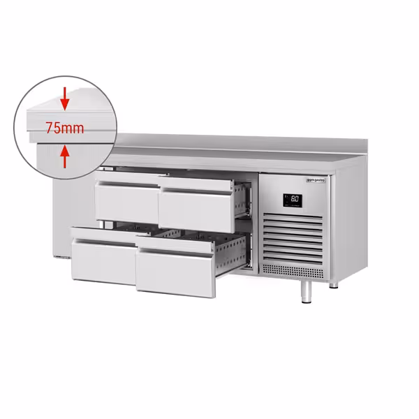 Rashladni pult PREMIUM PLUS - 1960x600 mm - 385 l - Ventilirano hlađenje - s 1 vrata - s 4 ladica - Podignuti rub