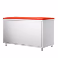Arbetskåp i rostfritt stål PREMIUM - 1400x600 mm - med 2 skjutdörrar - inkl. skärbräda röd
