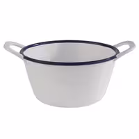 (6 adet) Kase - ENAMEL LOOK - Melamin - 0,30L - köşeli - taşıma kulplu - 150x115mm - Derinlik:65mm - Beyaz/Mavi