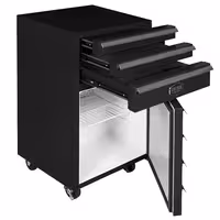 GASTRO-COOL | Chłodziarka „Wózek warsztatowy” – stal nierdzewna – 50 L – od 0 do +10 °C – z 1 drzwiami – na kółkach – czarna