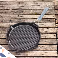 STAUB | Pure Grill Round Cast Iron Grill Pan – Ø28 cm - Black - Spout & Folding Silicone Handle