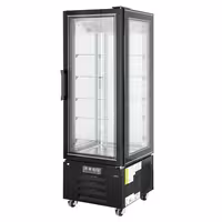 4-Sided Glass Display Fridge - 340L - 650mm - Double glazing - square - with 5 adjustable glass shelves - 1 rear glass door - Black