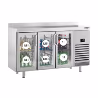 Stół chłodniczy barowy do napojów Premium PLUS – 1960 x 700 mm – z 3 drzwiami szklanymi i rantem