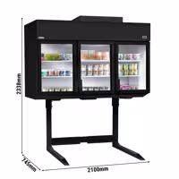 Lasiovellinen seinäkylmäkaappi PREMIUM - 2100 mm - 594 l - -23 – -18 °C tai -6 – 6 °C - mukana 4 kaksinkertaiset lasiovet & 6 hyllyä - musta