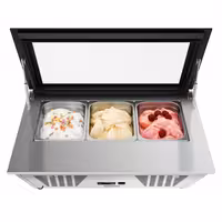 Countertop Ice Cream Display Freezer - 867mm - Static cooling - with LED lighting - for 4 x 5 litres Napoli pans - hinged glass lid